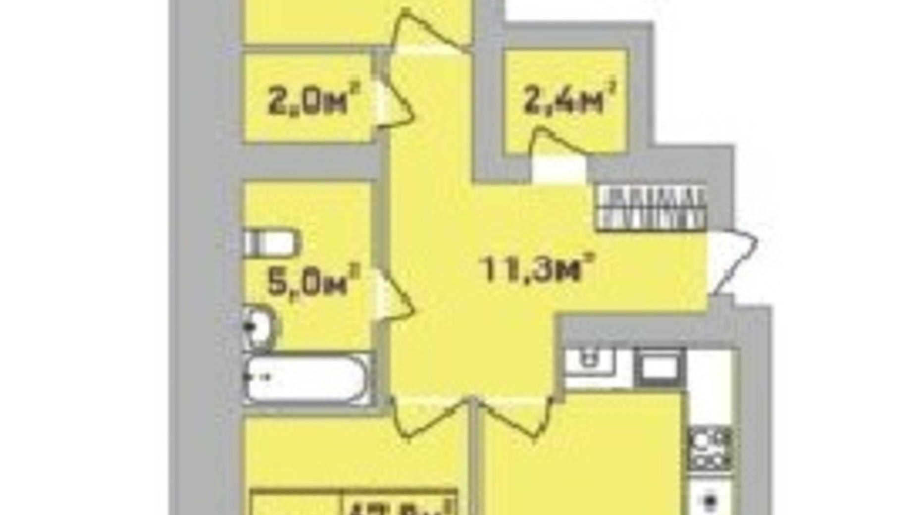 Планування 2-кімнатної квартири в ЖК Центральний Premium 67.8 м², фото 821488