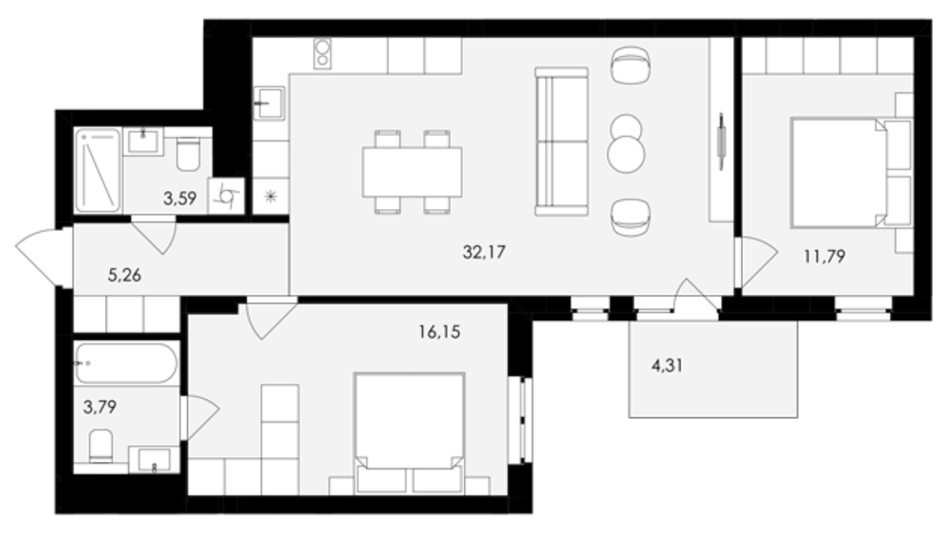 Планировка 2-комнатной квартиры в ЖК Avalon Holiday 74 м², фото 821910