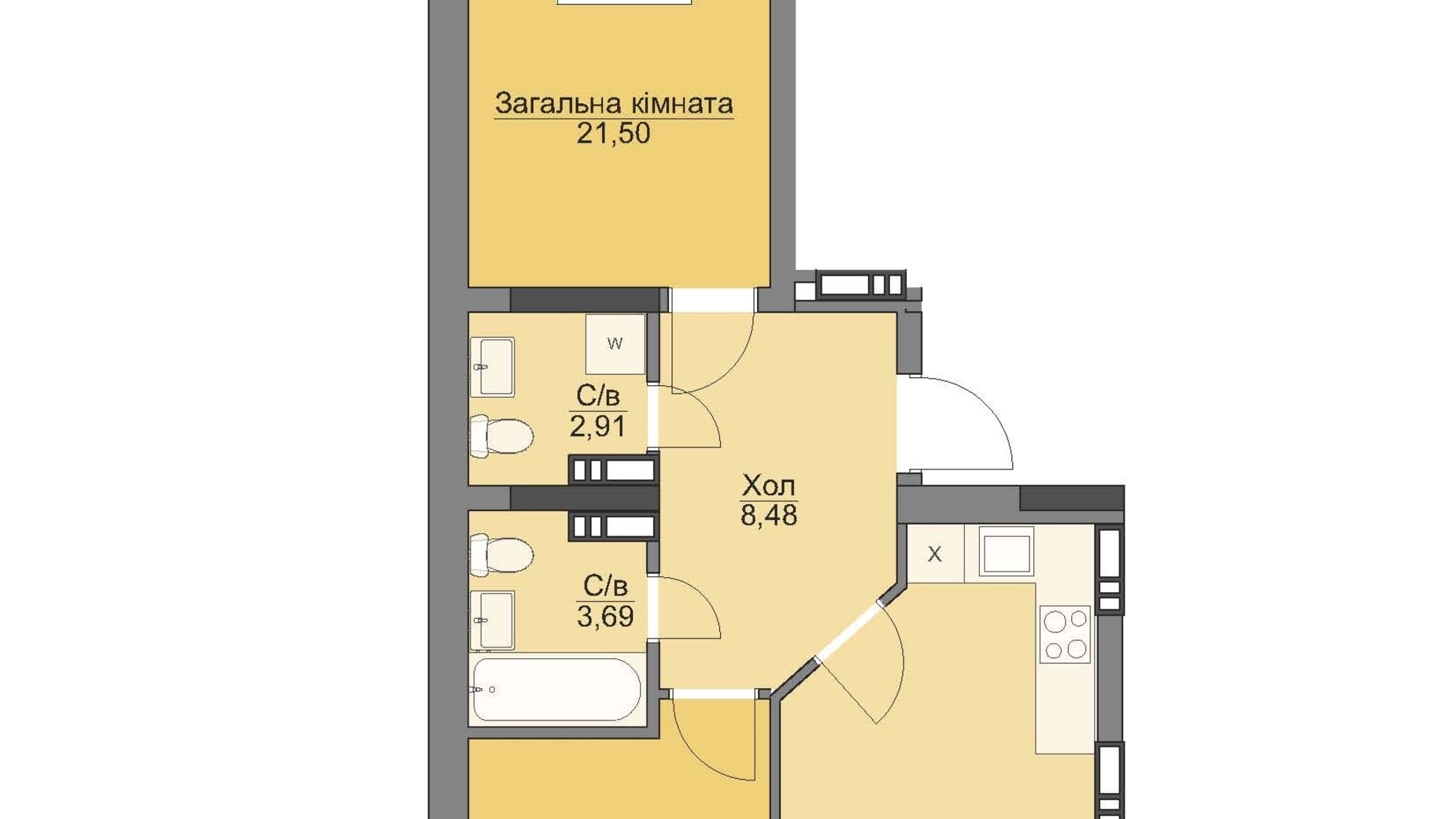 Планировка 2-комнатной квартиры в ЖК Vyshgorod Plaza 73.27 м², фото 821934