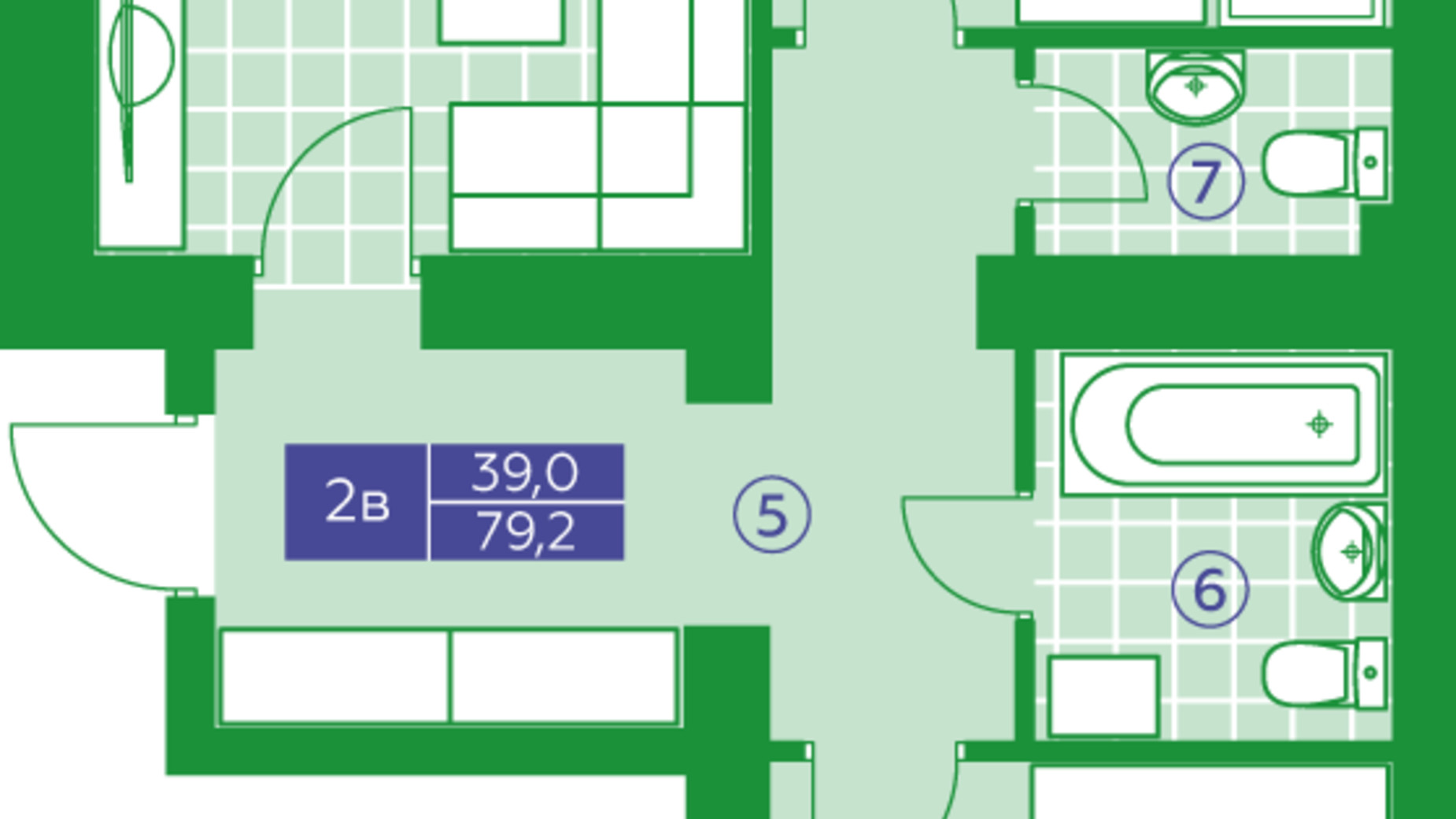 Планування 2-кімнатної квартири в ЖК Парковий Квартал  78.5 м², фото 821965