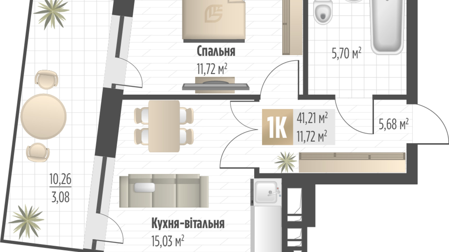 Планировка 1-комнатной квартиры в ЖК Soul Park 41.21 м², фото 822558