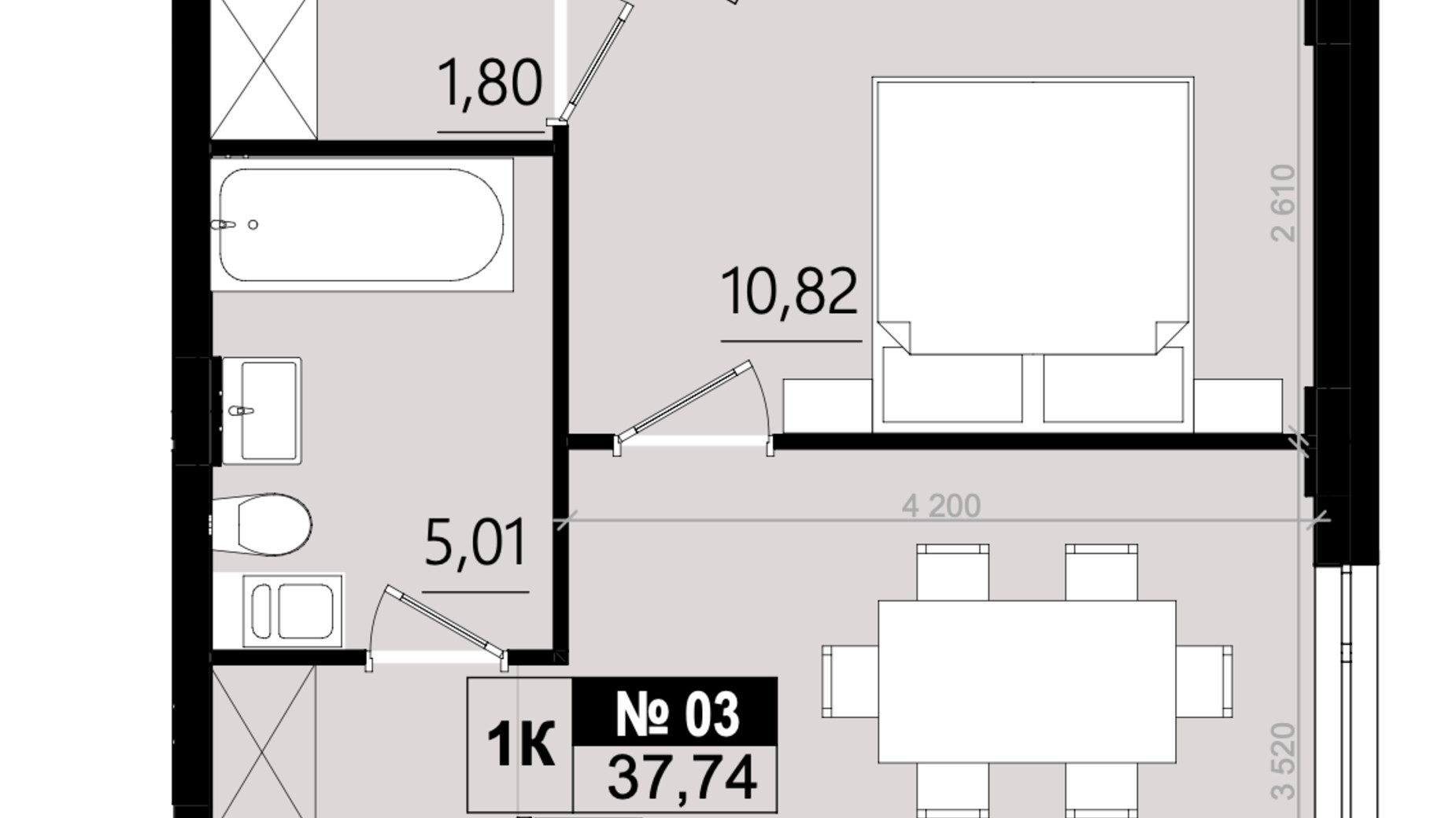 Планировка 1-комнатной квартиры в ЖК Парус Solo 37.74 м², фото 823725