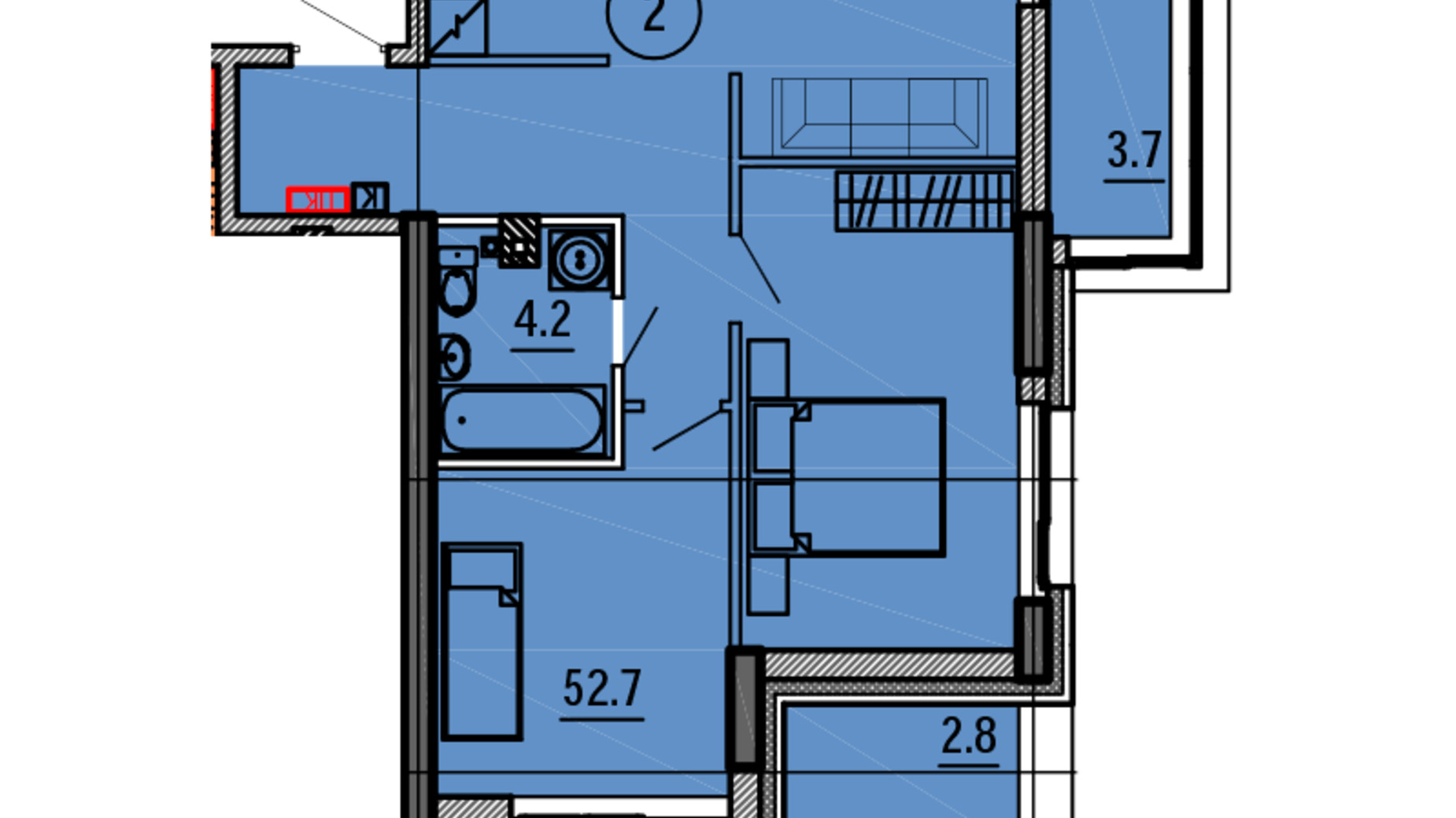 Планировка 2-комнатной квартиры в ЖК Космос 63.4 м², фото 823917