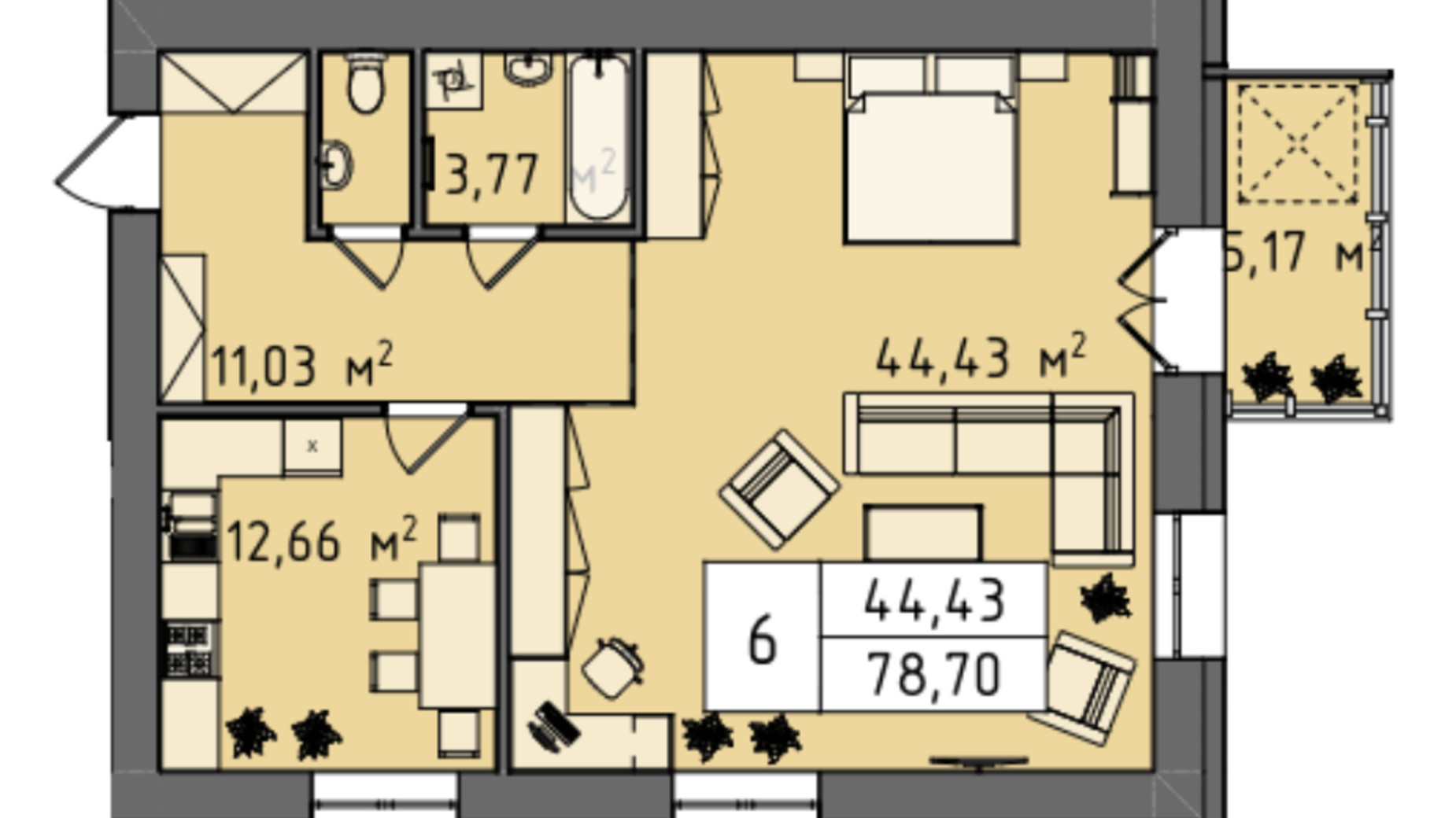 Планування 1-кімнатної квартири в ЖК Стокгольм 78.7 м², фото 824314