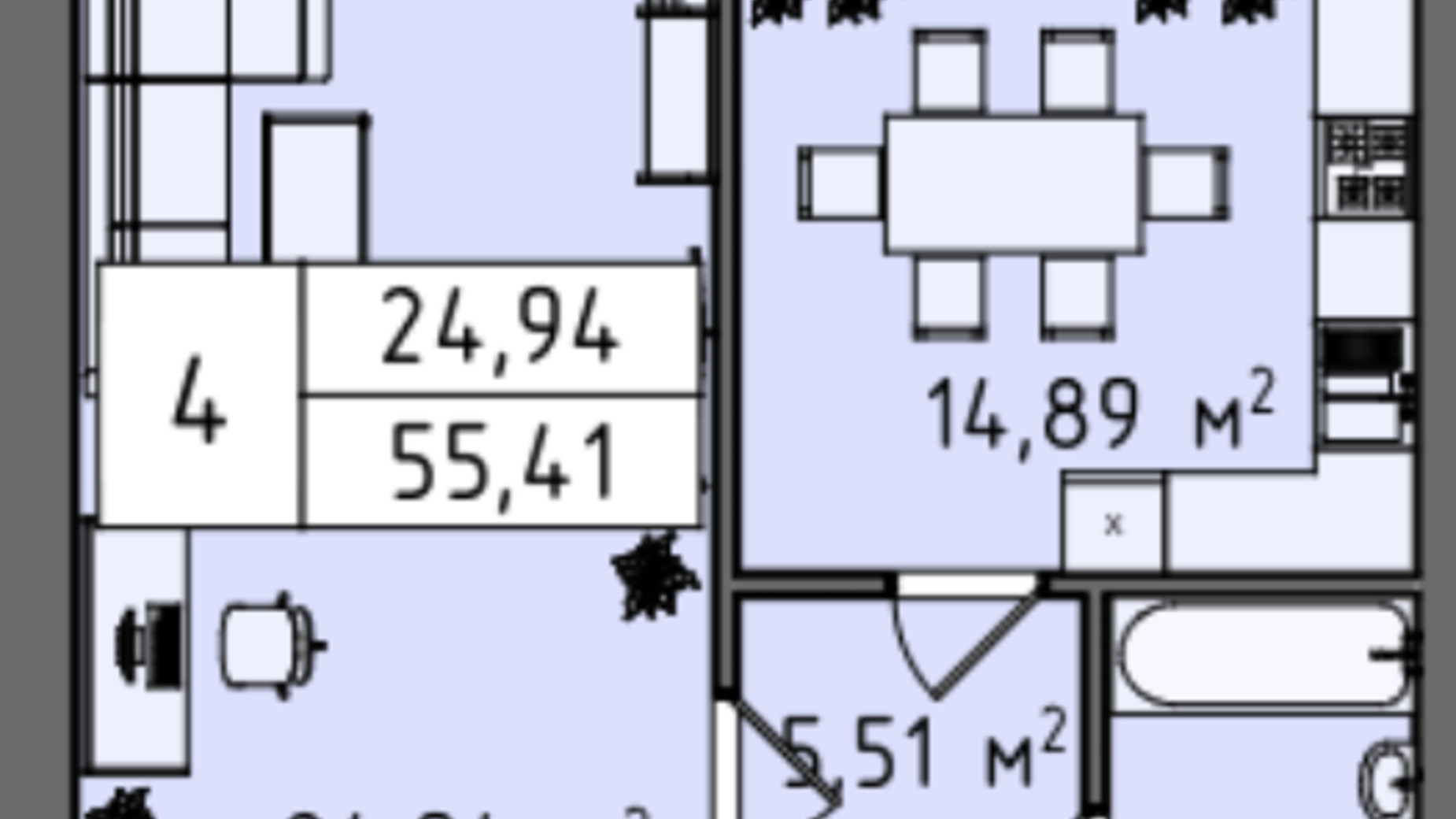 Планування 1-кімнатної квартири в ЖК Стокгольм 55.41 м², фото 824318