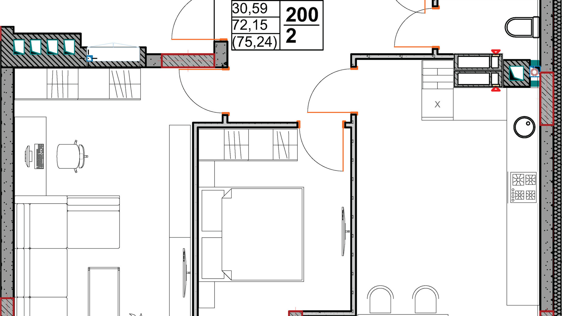 Планировка 2-комнатной квартиры в ЖК Stugna Residence 75.24 м², фото 824341