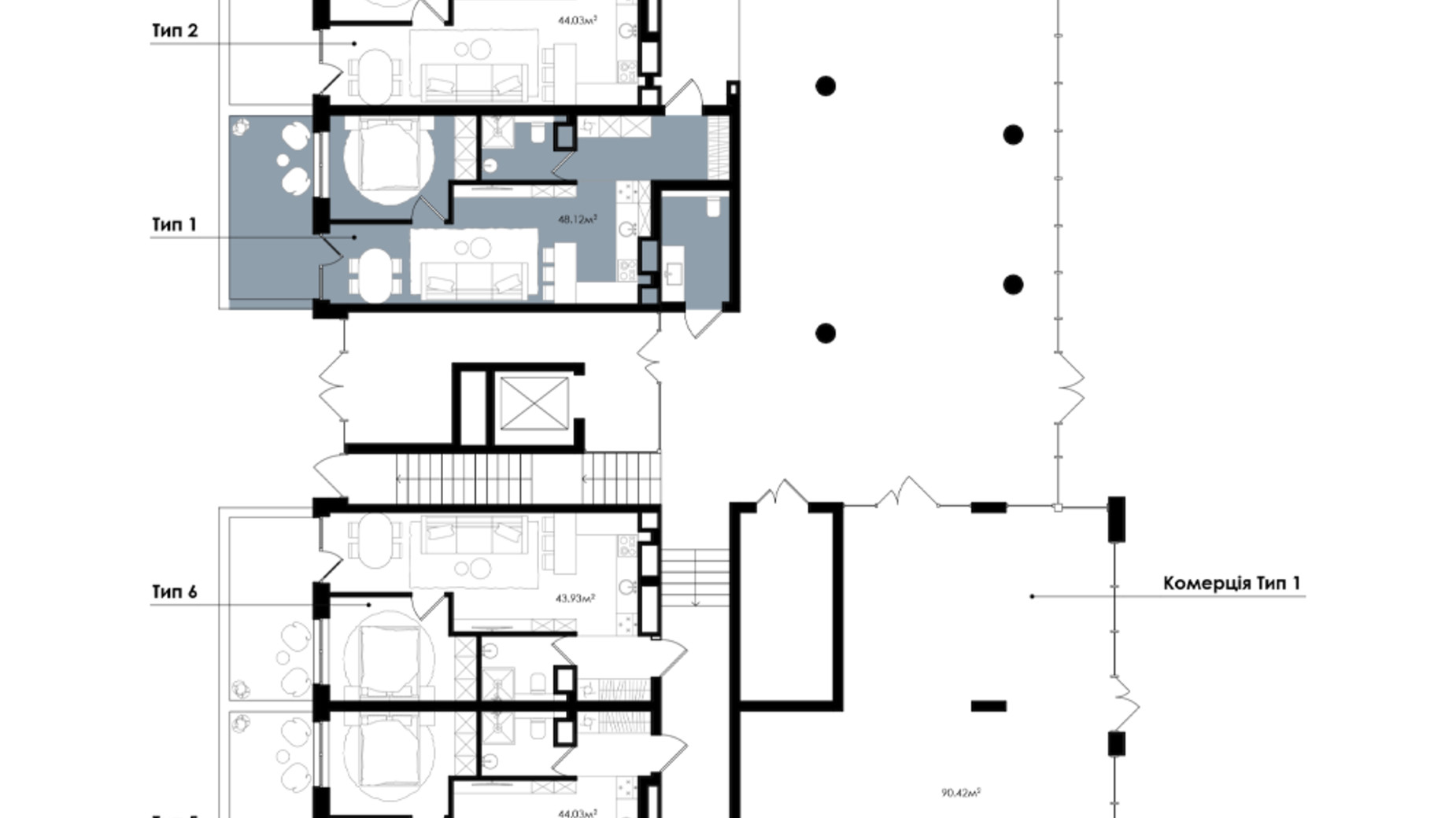 Планування 1-кімнатної квартири в ЖК Avalon Terra 48 м², фото 824534