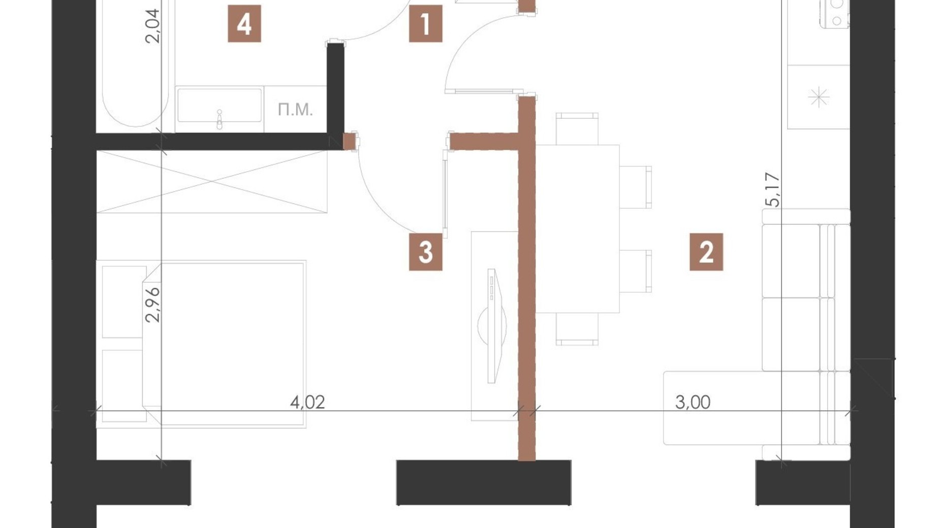 Планировка 1-комнатной квартиры в ЖК Цветочный 46.7 м², фото 824846