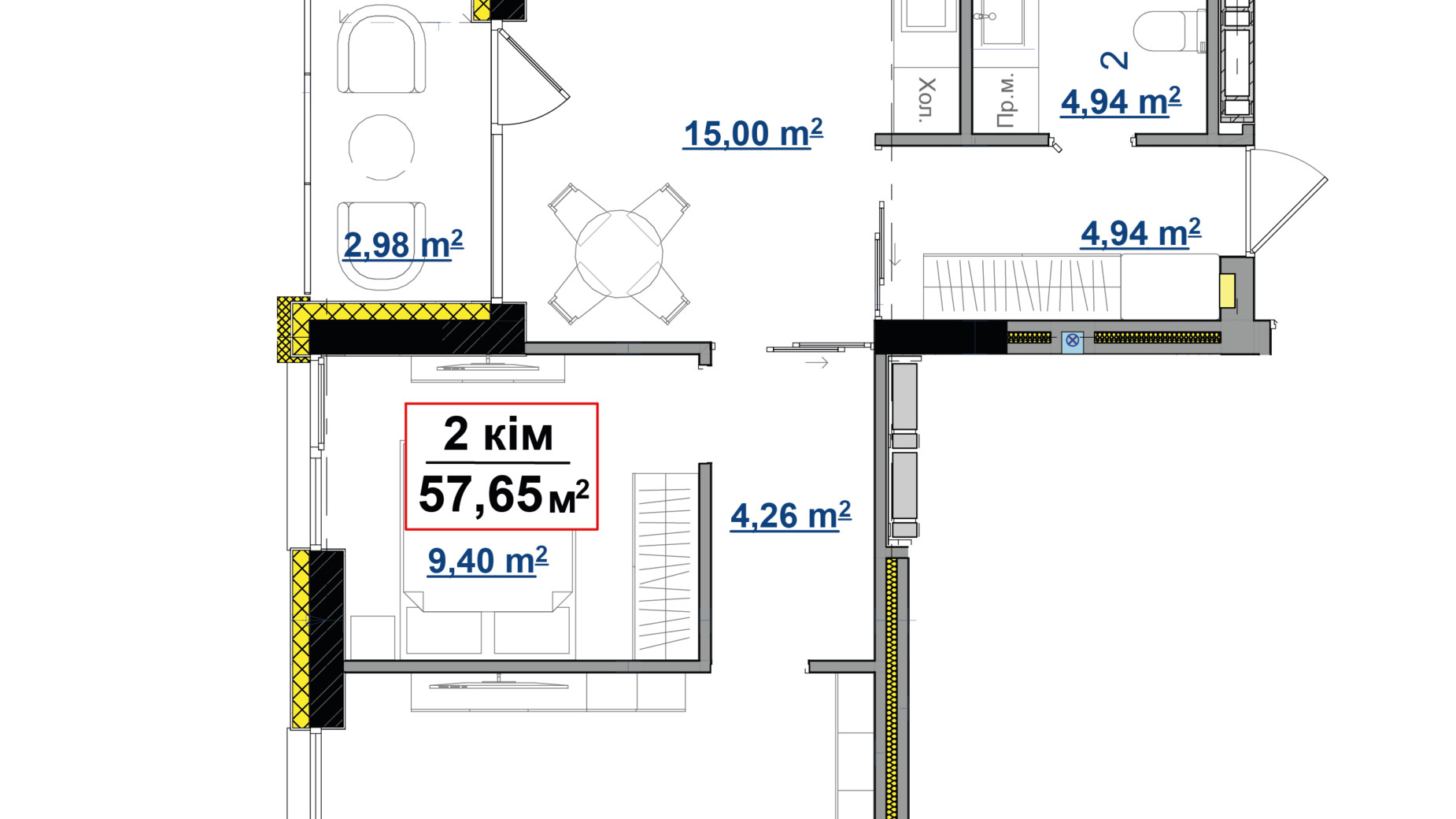 Планировка 2-комнатной квартиры в ЖК Park Avenue premium 57.65 м², фото 824928