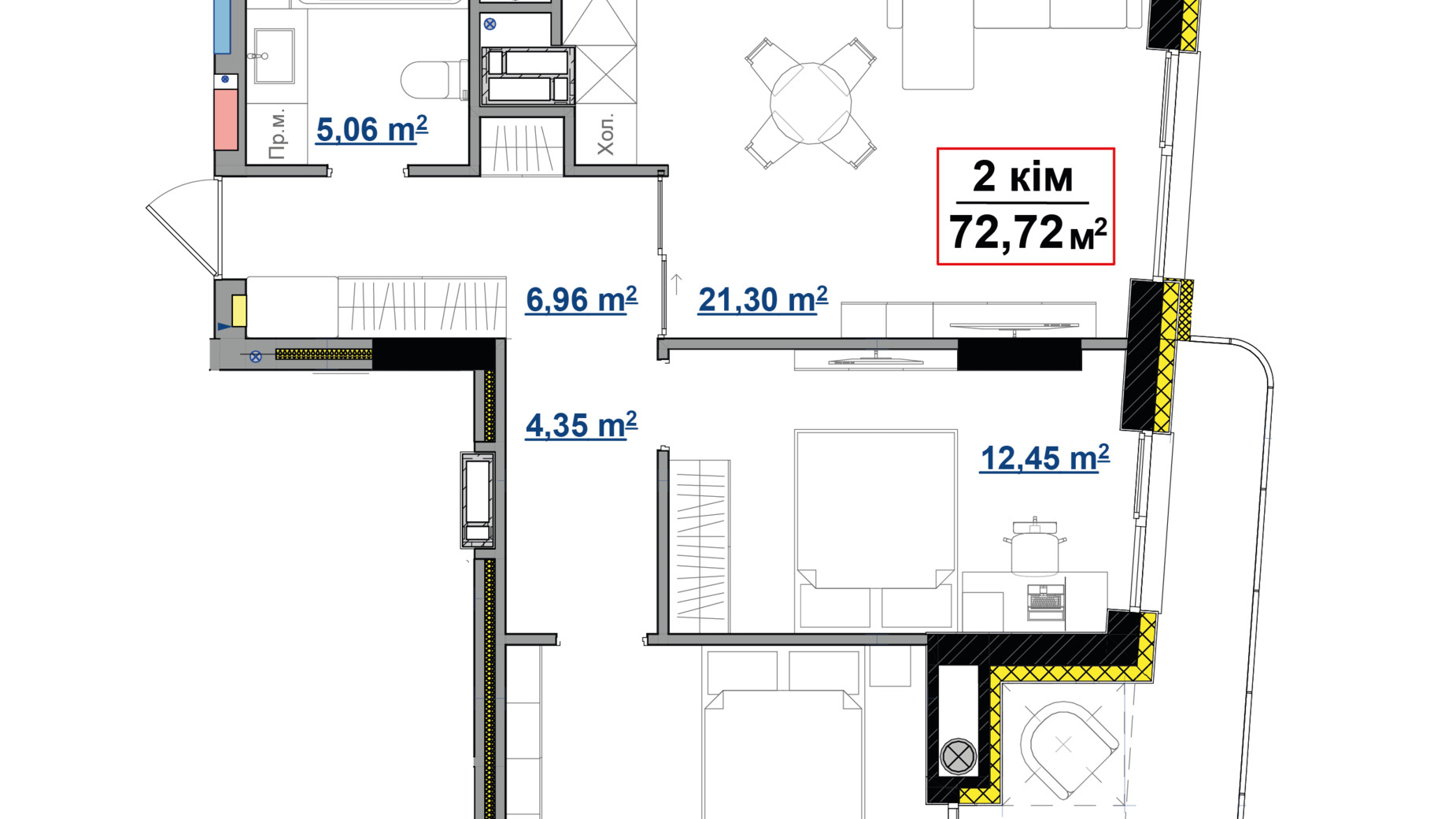 Планировка 2-комнатной квартиры в ЖК Park Avenue premium 72.72 м², фото 824935