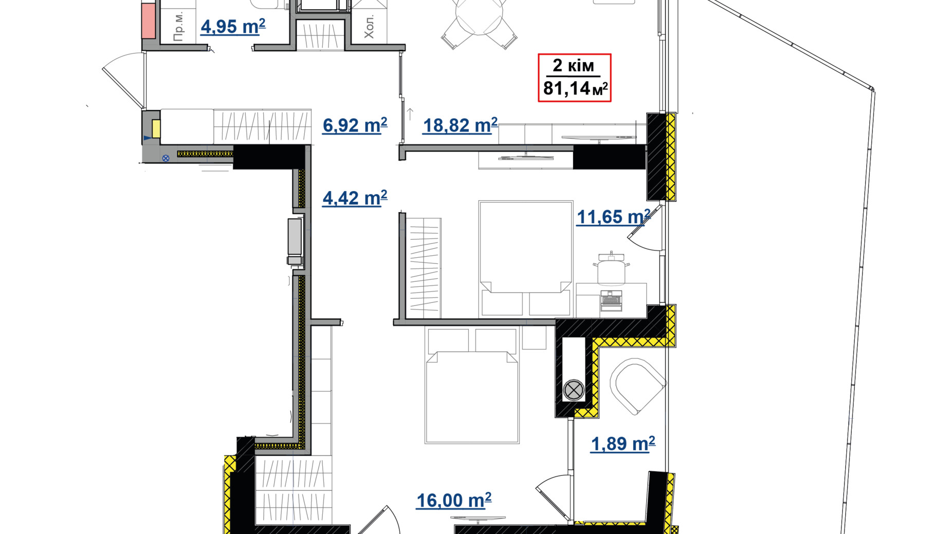 Планировка 2-комнатной квартиры в ЖК Park Avenue premium 81.14 м², фото 824948