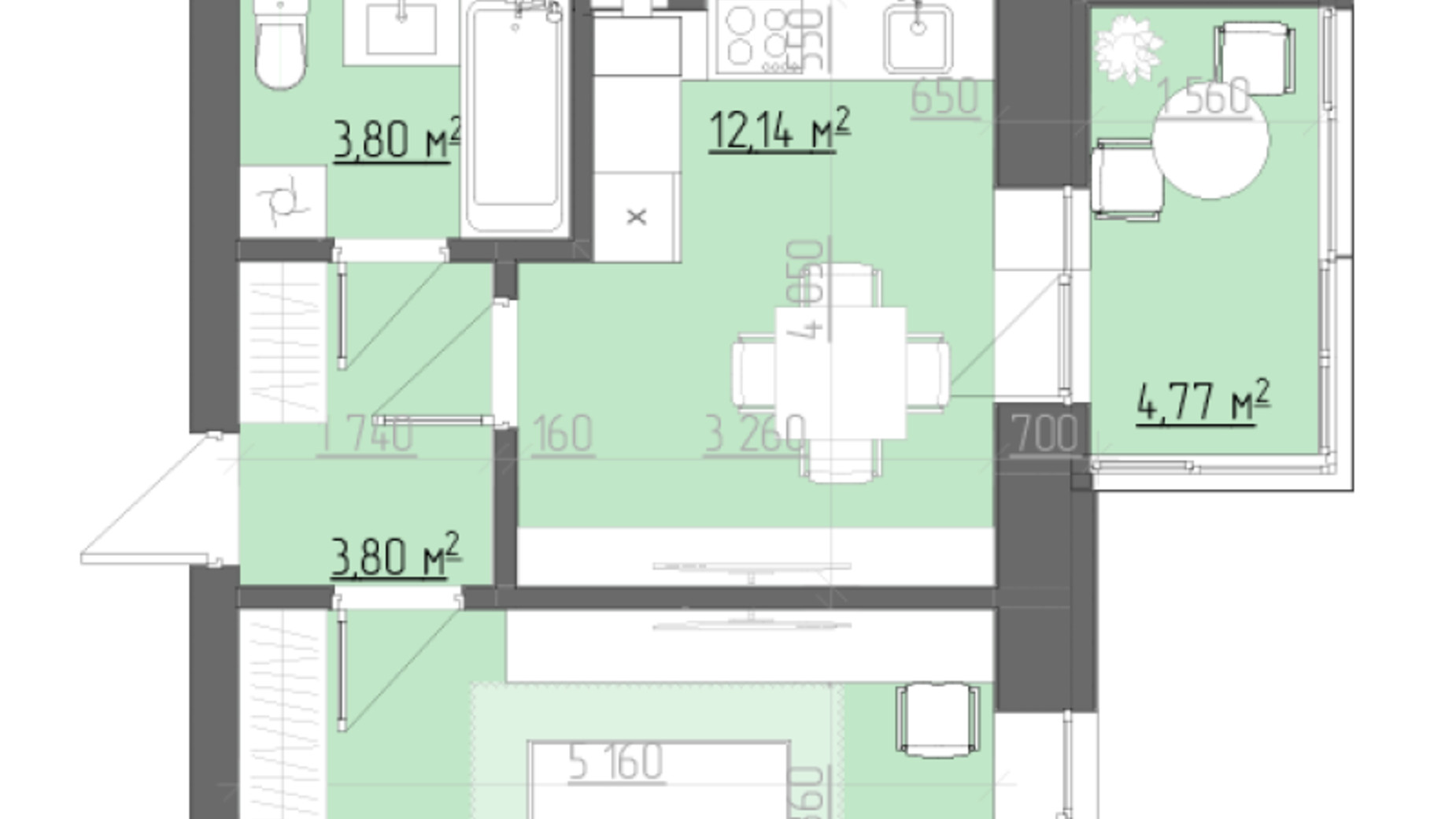 Планування 1-кімнатної квартири в ЖК Family City 40.6 м², фото 825353