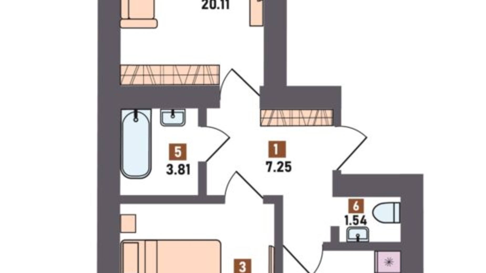 Планировка 2-комнатной квартиры в ЖК Первый квартал 61.62 м², фото 826289