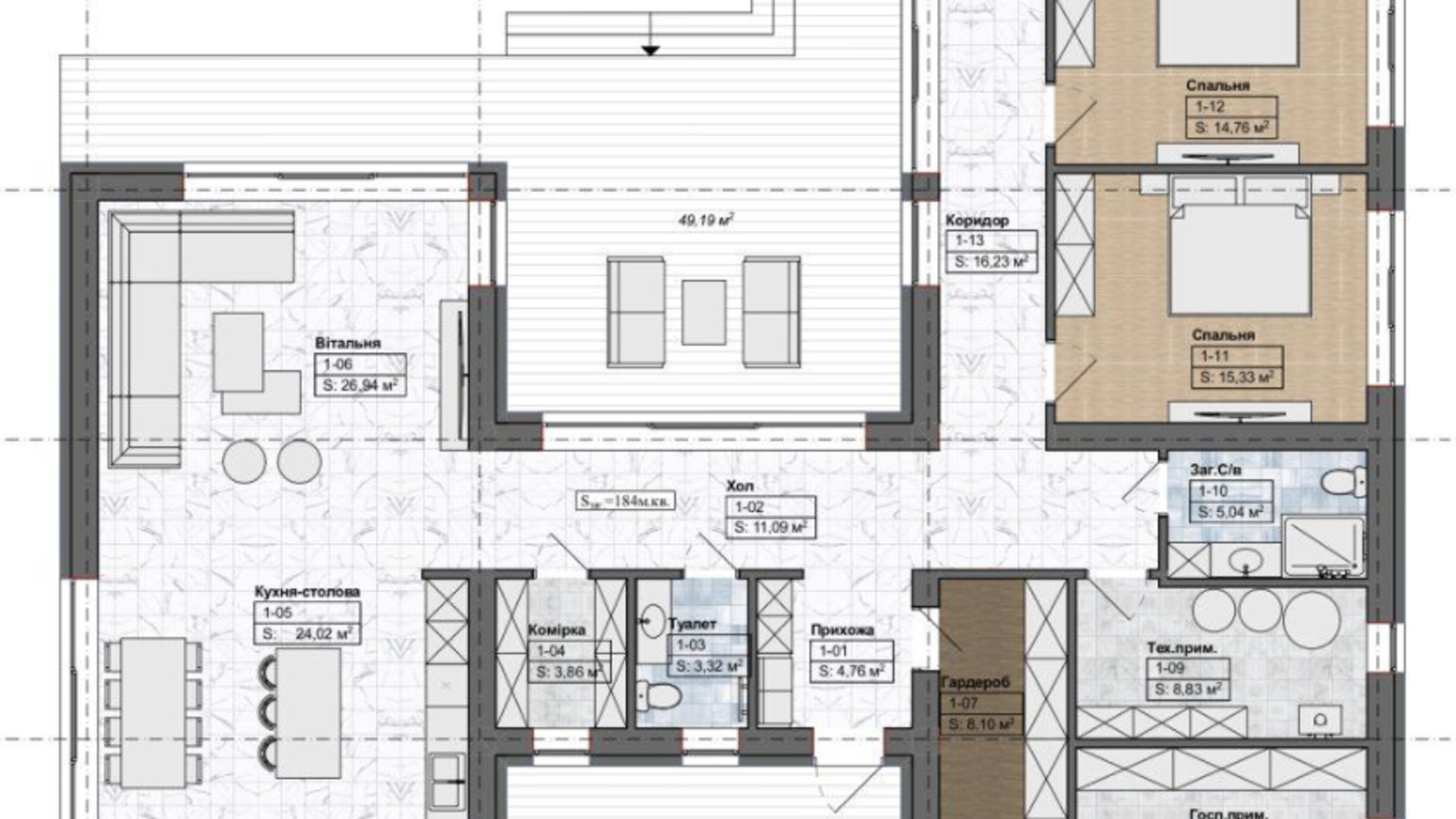 Планировка коттеджа в КГ Затишна Солонка 174.35 м², фото 827161