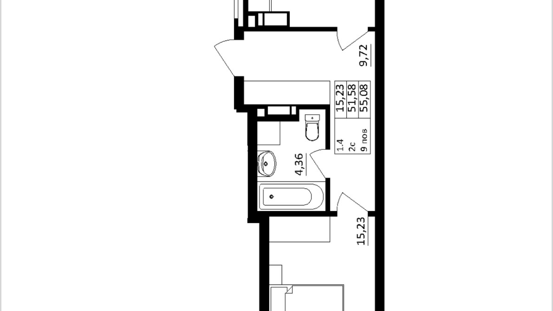 Планування 1-кімнатної квартири в ЖК Обухівський ключ 55.08 м², фото 827491