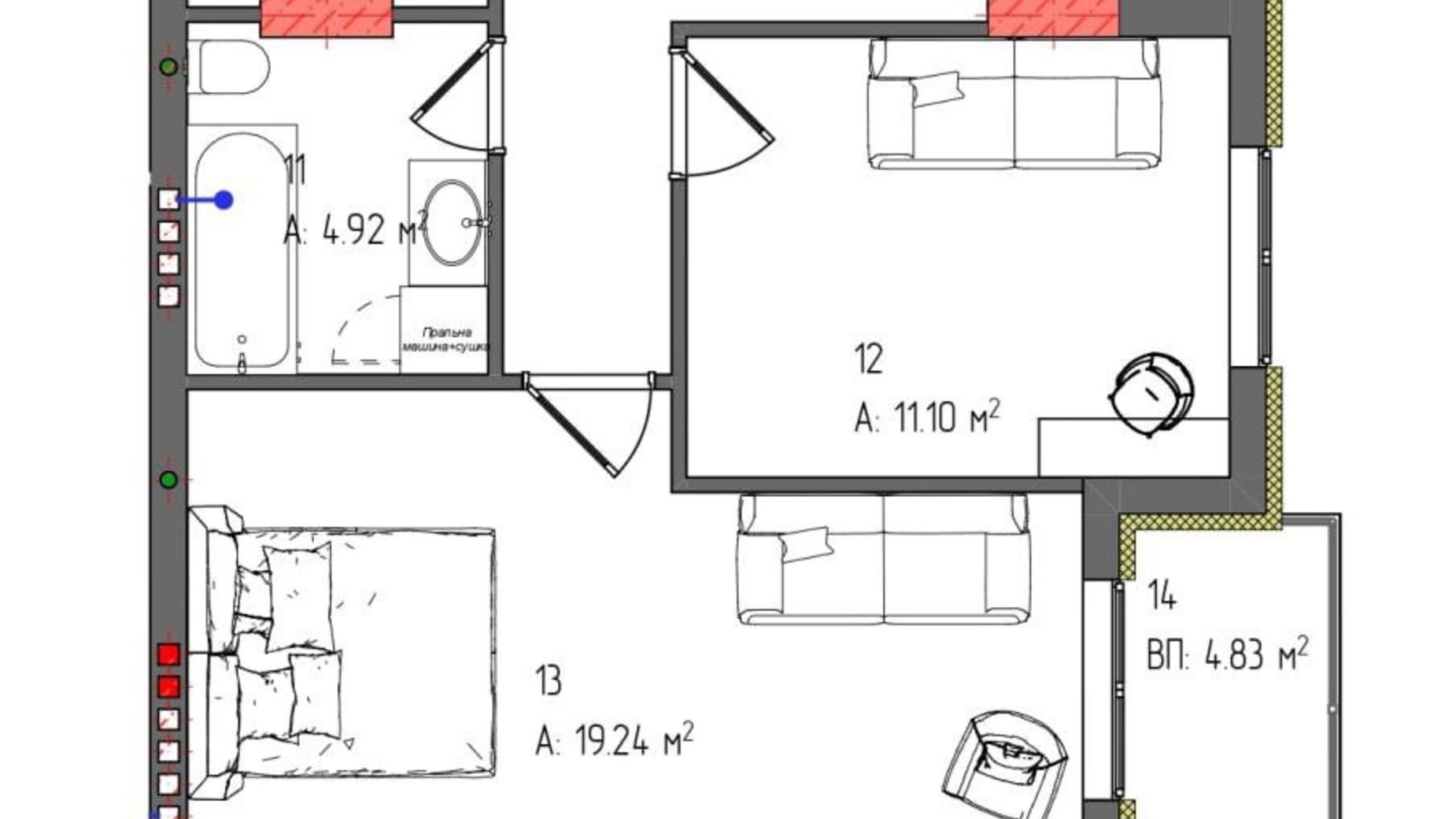 Планировка 2-комнатной квартиры в ЖК Загорський 60.58 м², фото 827607