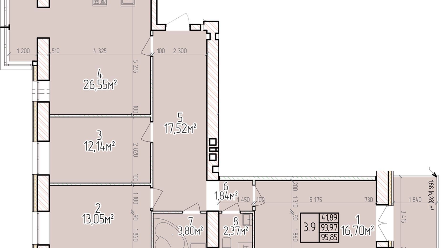 Планировка 3-комнатной квартиры в ЖК Велес 95.85 м², фото 827783