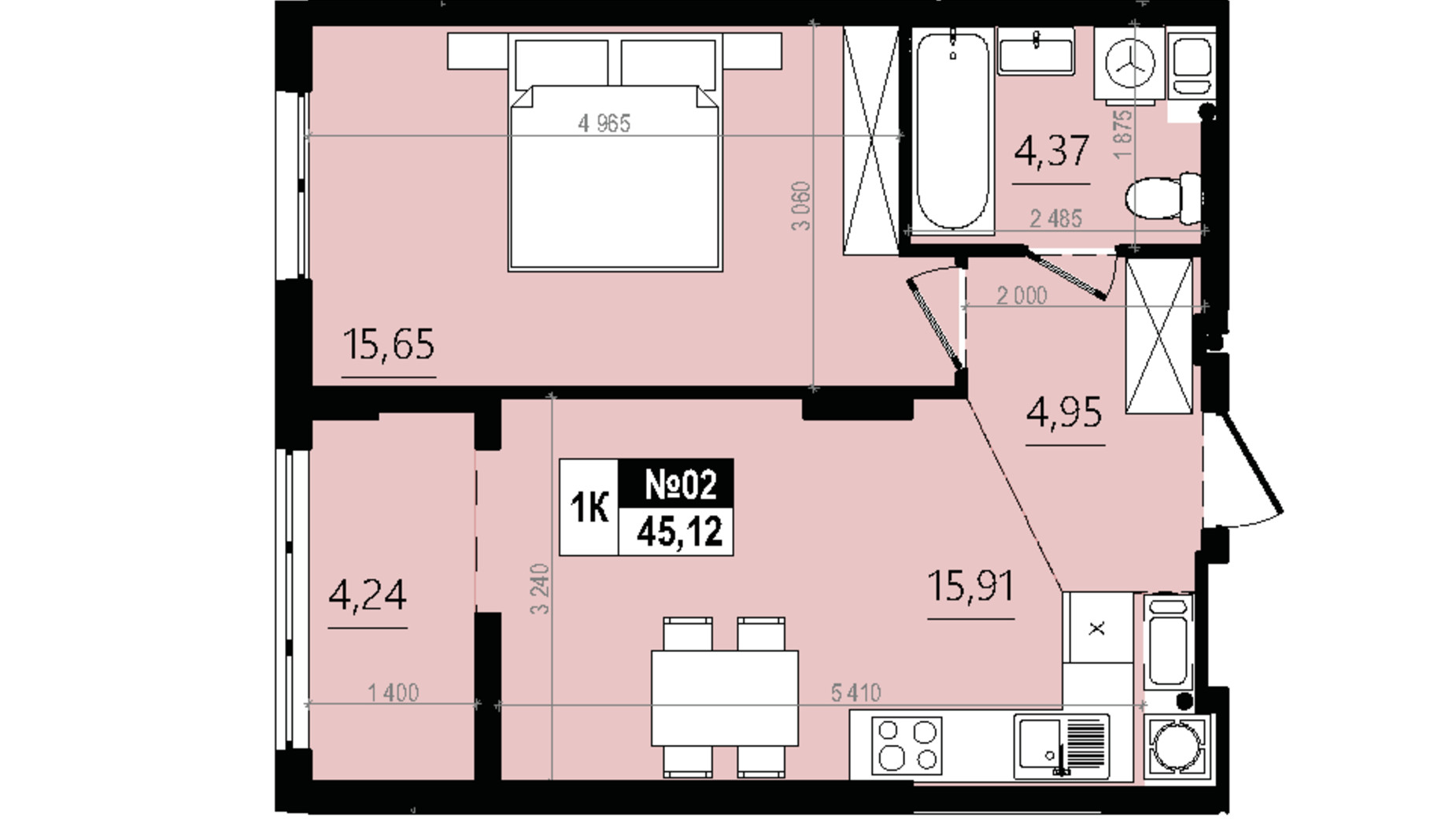 Планировка 1-комнатной квартиры в ЖК Парус Comfort 45.12 м², фото 828134