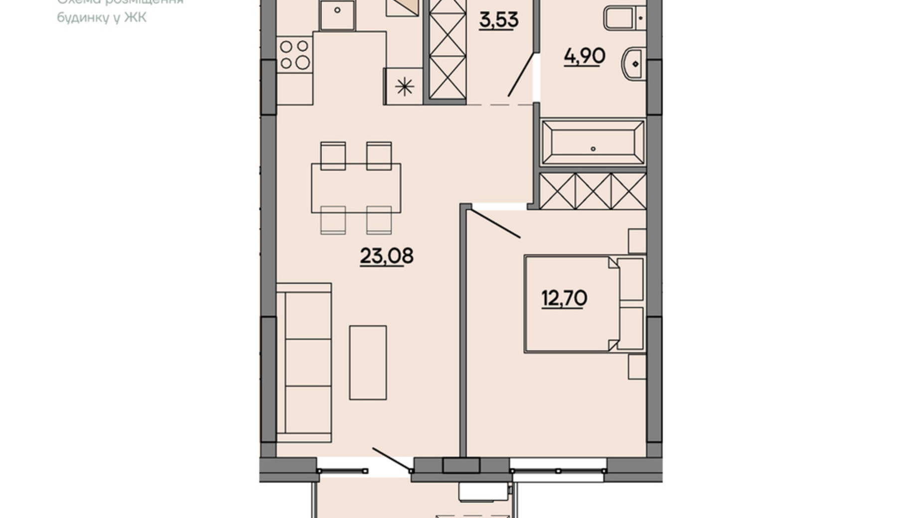 Планировка 1-комнатной квартиры в ЖК Wings 45.94 м², фото 828193