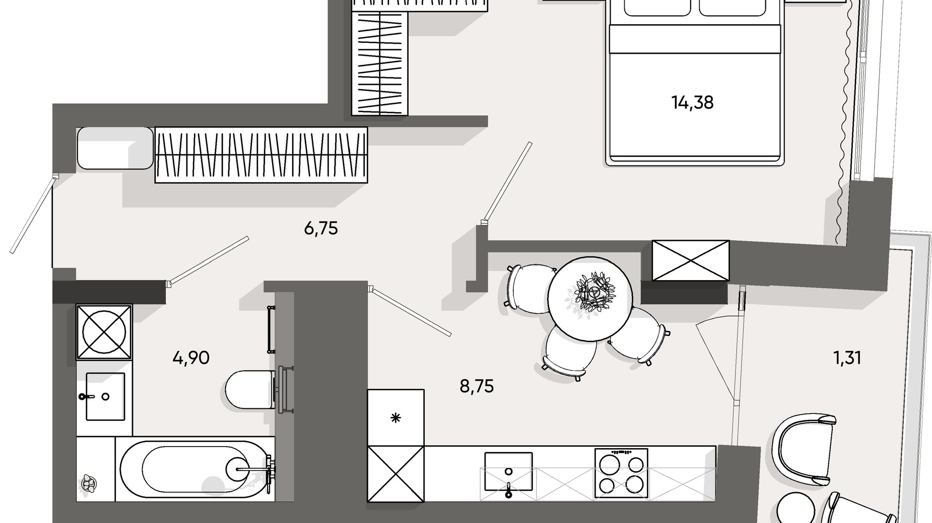 Планування 1-кімнатної квартири в ЖК Five Address 36.56 м², фото 828239