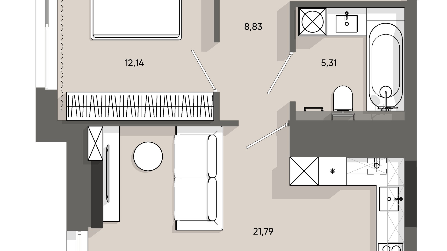 Планування 1-кімнатної квартири в ЖК Five Address 52.97 м², фото 828271