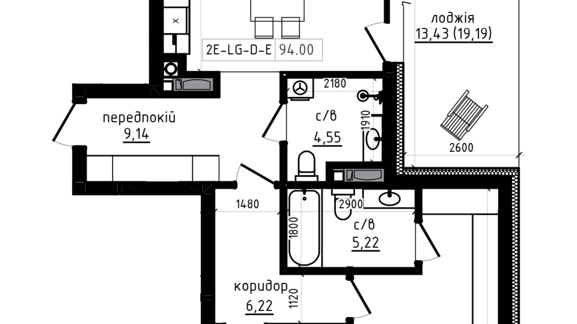 Планировка 2-комнатной квартиры в ЖК Lizrome 103.63 м², фото 829349