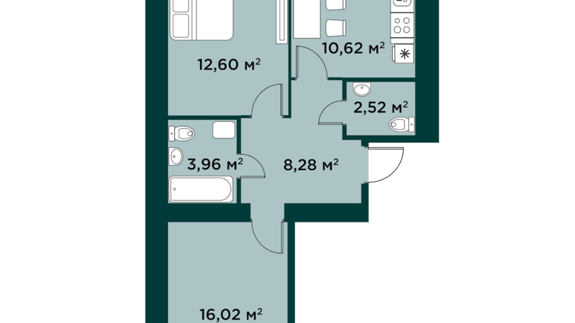 Планировка 2-комнатной квартиры в ЖК Millennium Park 58.08 м², фото 830983