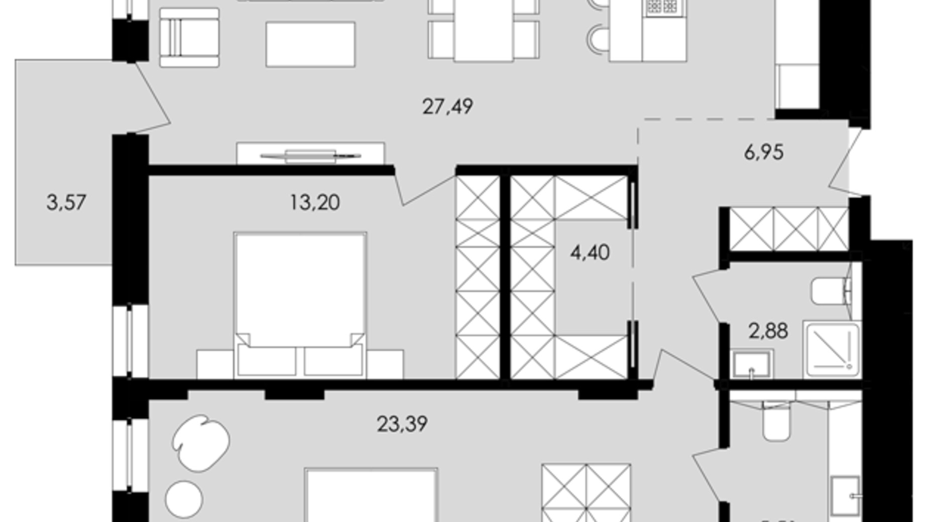 Планування 2-кімнатної квартири в ЖК Avalon Yard 85 м², фото 831368