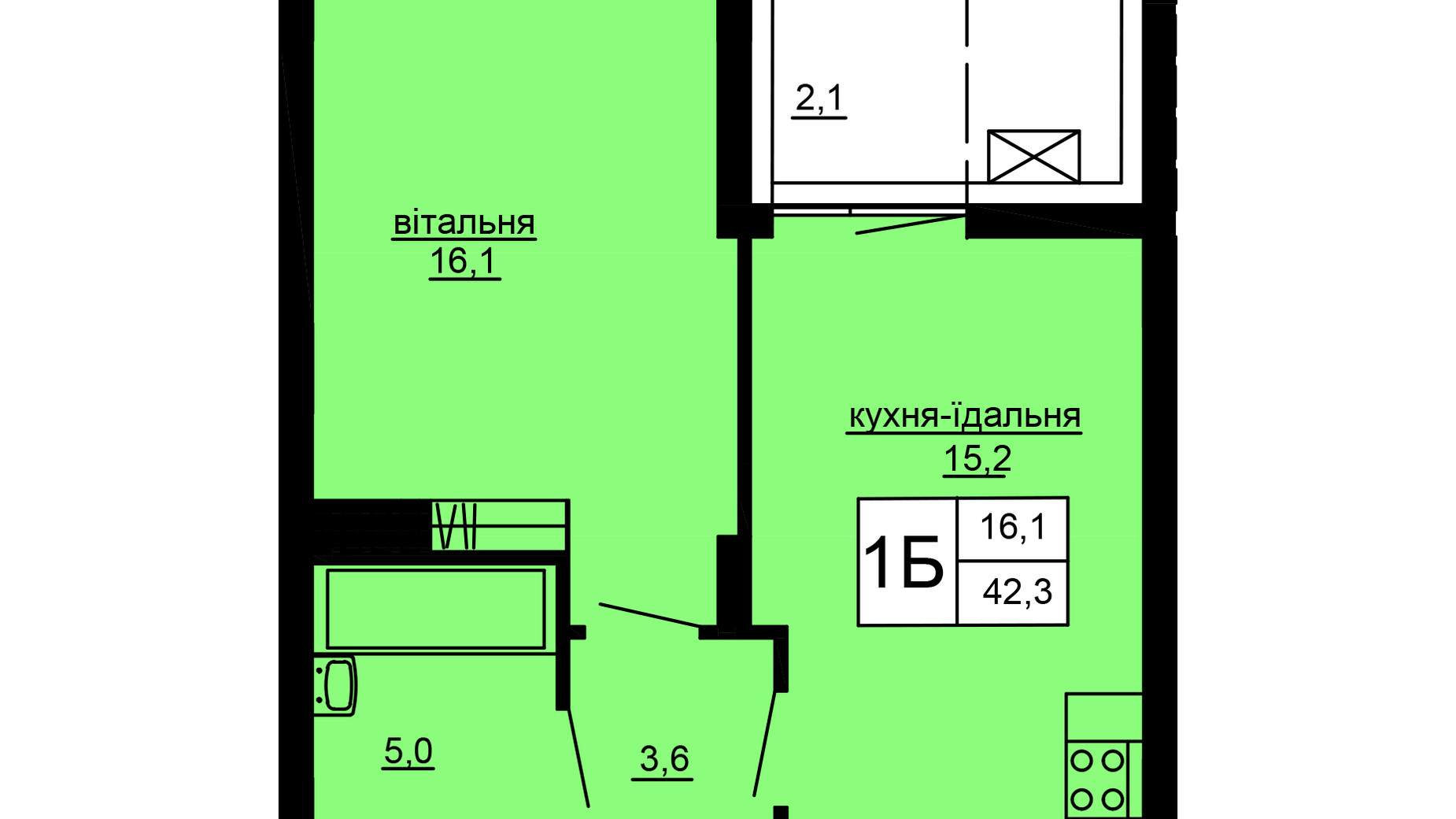 Планування 1-кімнатної квартири в ЖК Варшавський deluxe 42.3 м², фото 831725