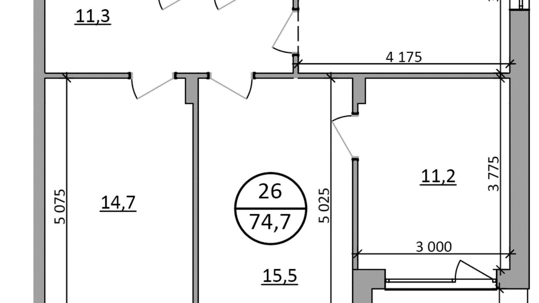 Планировка 3-комнатной квартиры в ЖК Гринвуд-2 74.7 м², фото 832308