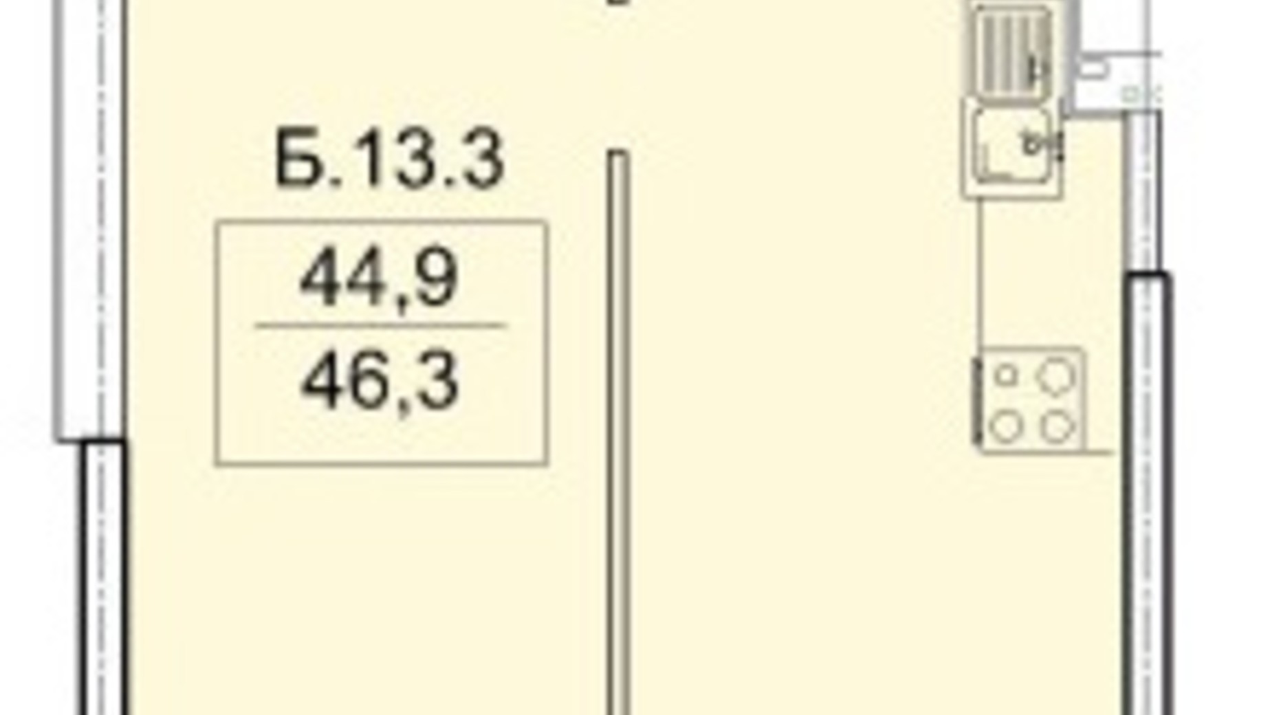 Планування 1-кімнатної квартири в ЖК Акрополь 46.3 м², фото 833625