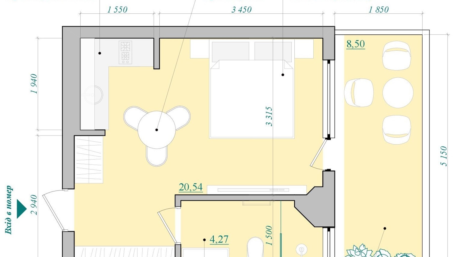 Планировка апартаментов в Апарт-отель NEBO 27.3 м², фото 834829
