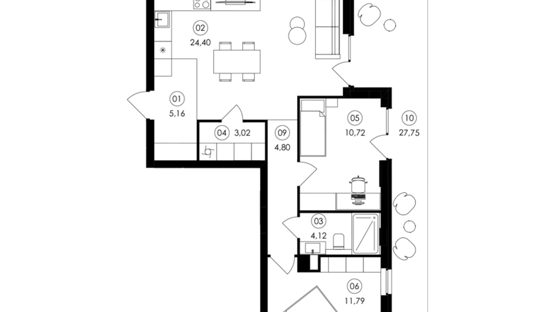 Планировка 3-комнатной квартиры в ЖК Avalon Holiday 93 м², фото 835282