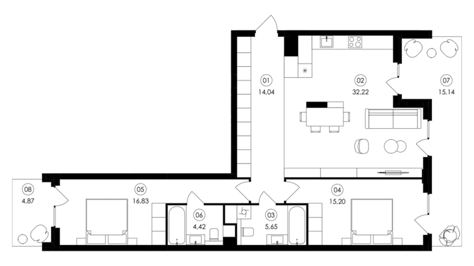 Планировка 2-комнатной квартиры в ЖК Avalon Holiday 94 м², фото 836086