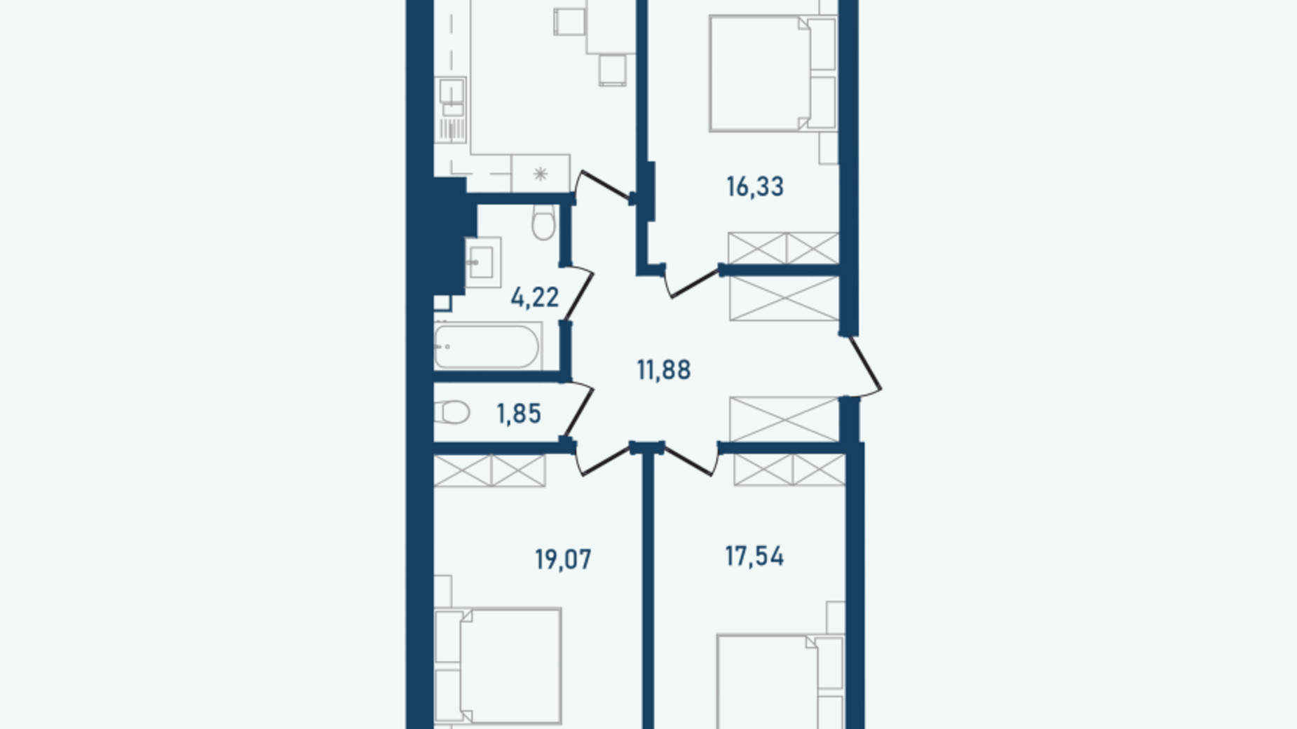 Планування 3-кімнатної квартири в ЖК Престижний 2 99.85 м², фото 836206