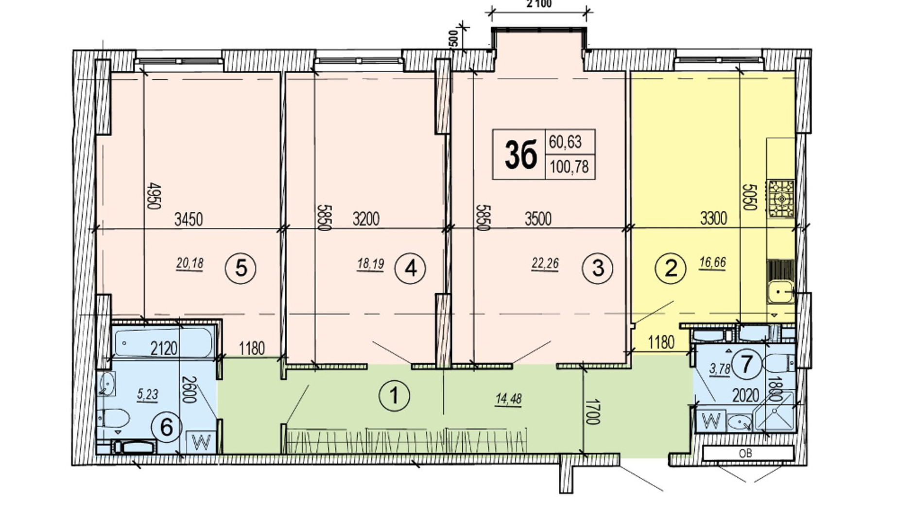 Планировка 3-комнатной квартиры в ЖК Podol Plaza & Residence 100.78 м², фото 84416