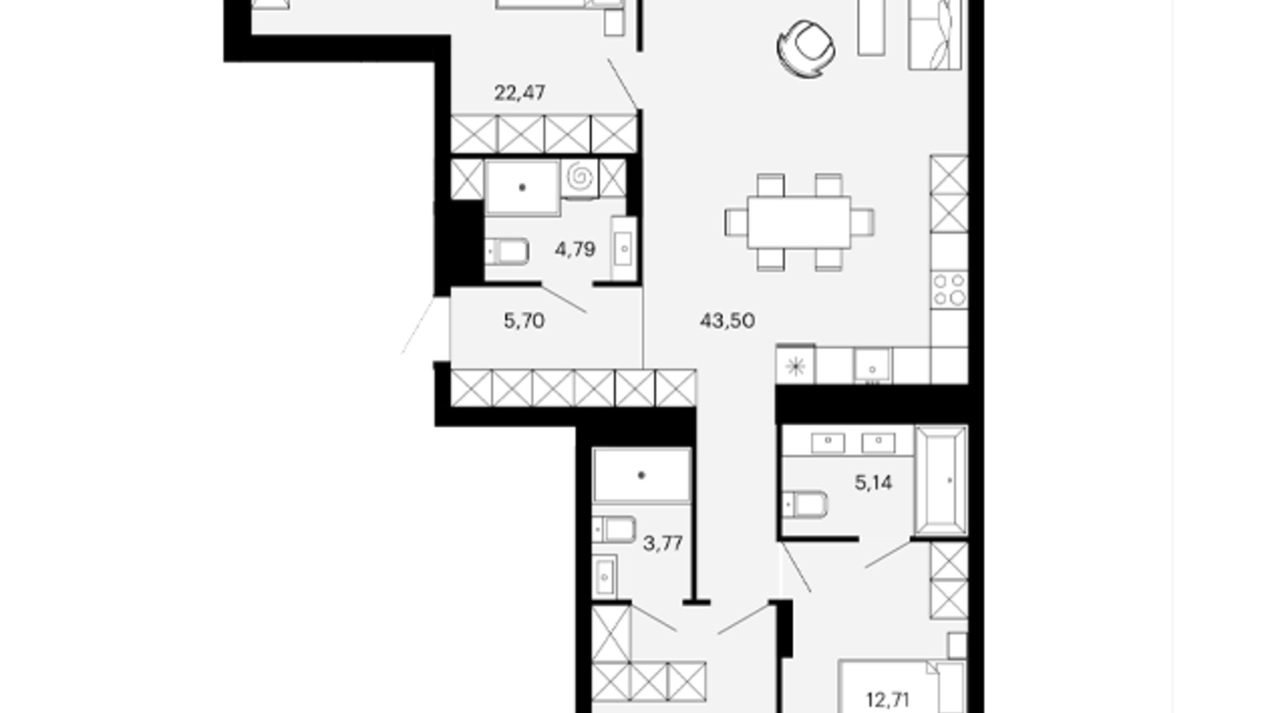 Планировка 3-комнатной квартиры в ЖК Avalon Terra 120 м², фото 844322