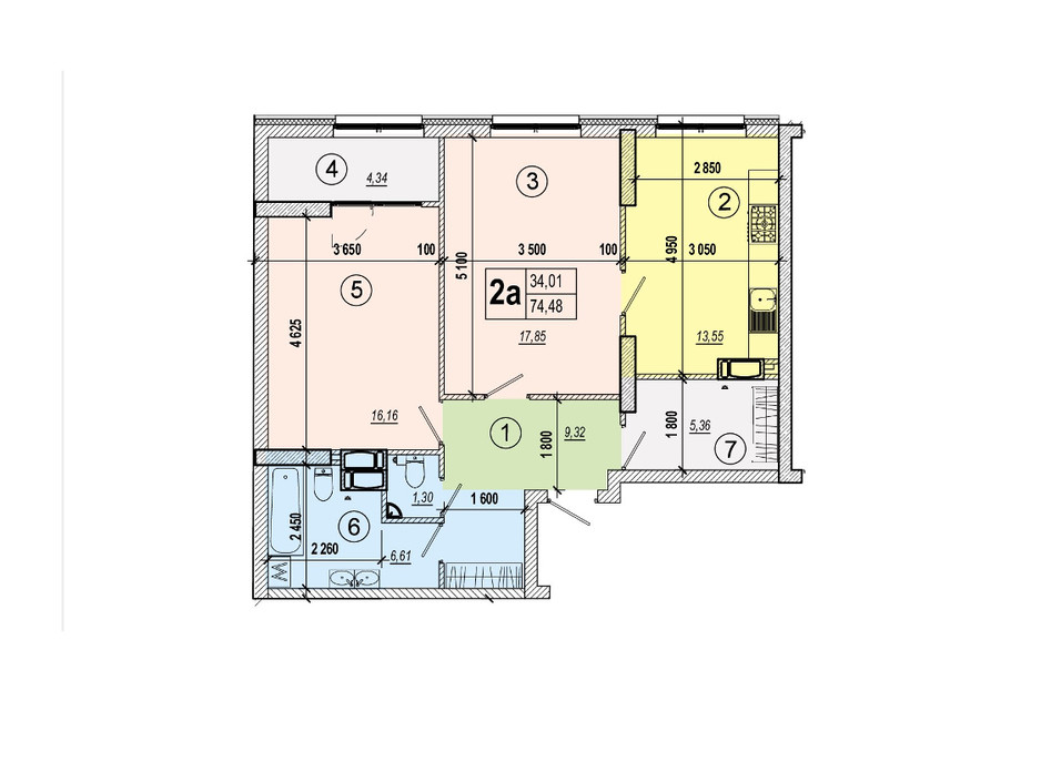 Планировка 2-комнатной квартиры в ЖК Podol Plaza & Residence 74.48 м², фото 84446 Планировка 2-комнатной квартиры в ЖК Podol Plaza & Residence 74.48 м², фото 84446