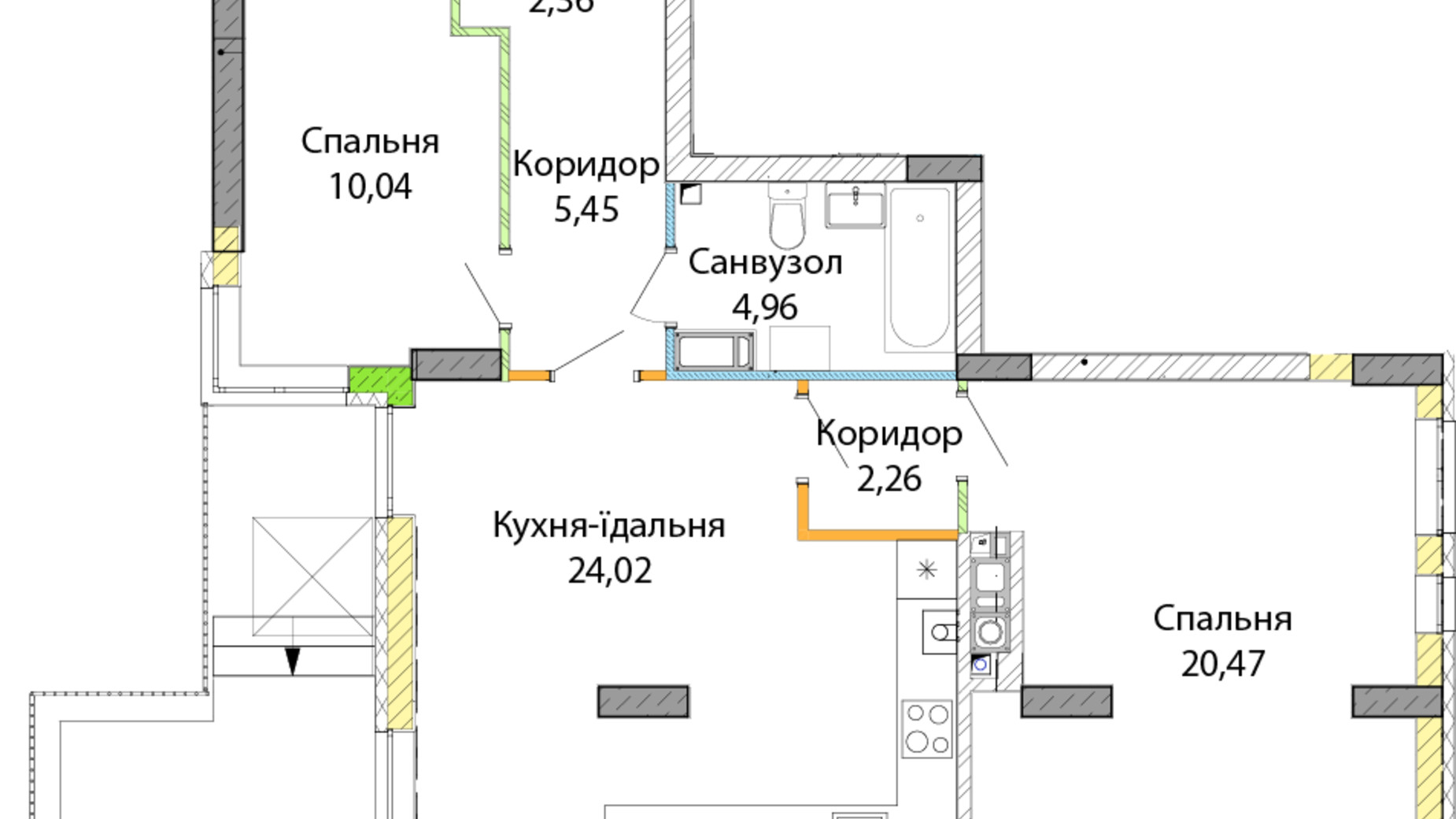 Планування 2-кімнатної квартири в ЖК Empatika 76.11 м², фото 851123