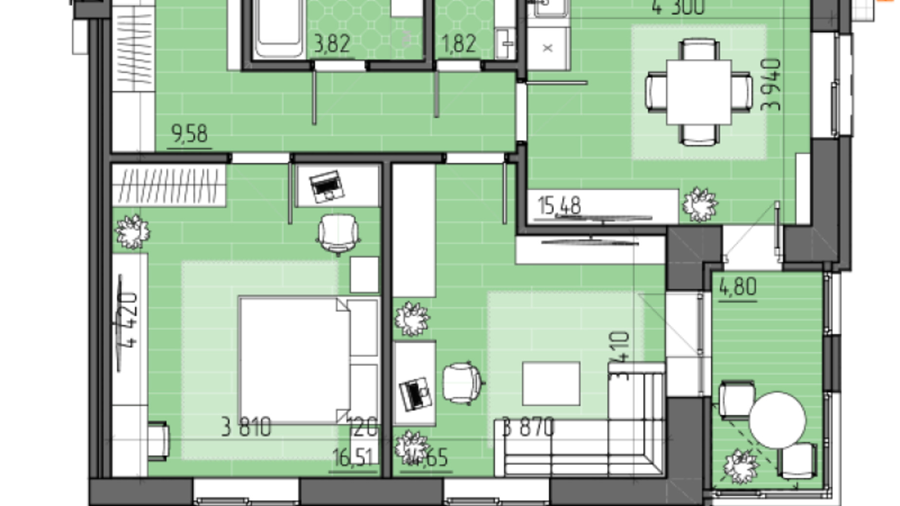 Планировка 2-комнатной квартиры в ЖК Family City 65.18 м², фото 853462