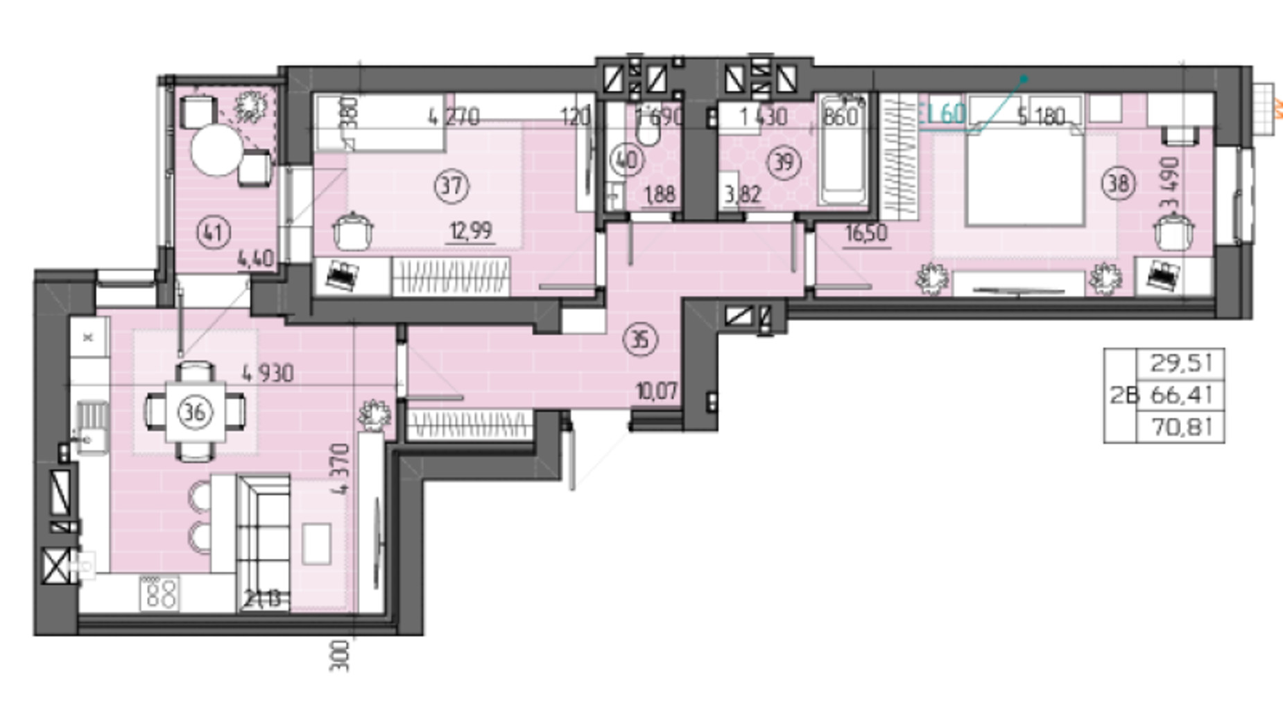 Планировка 2-комнатной квартиры в ЖК Family City 70.04 м², фото 853463