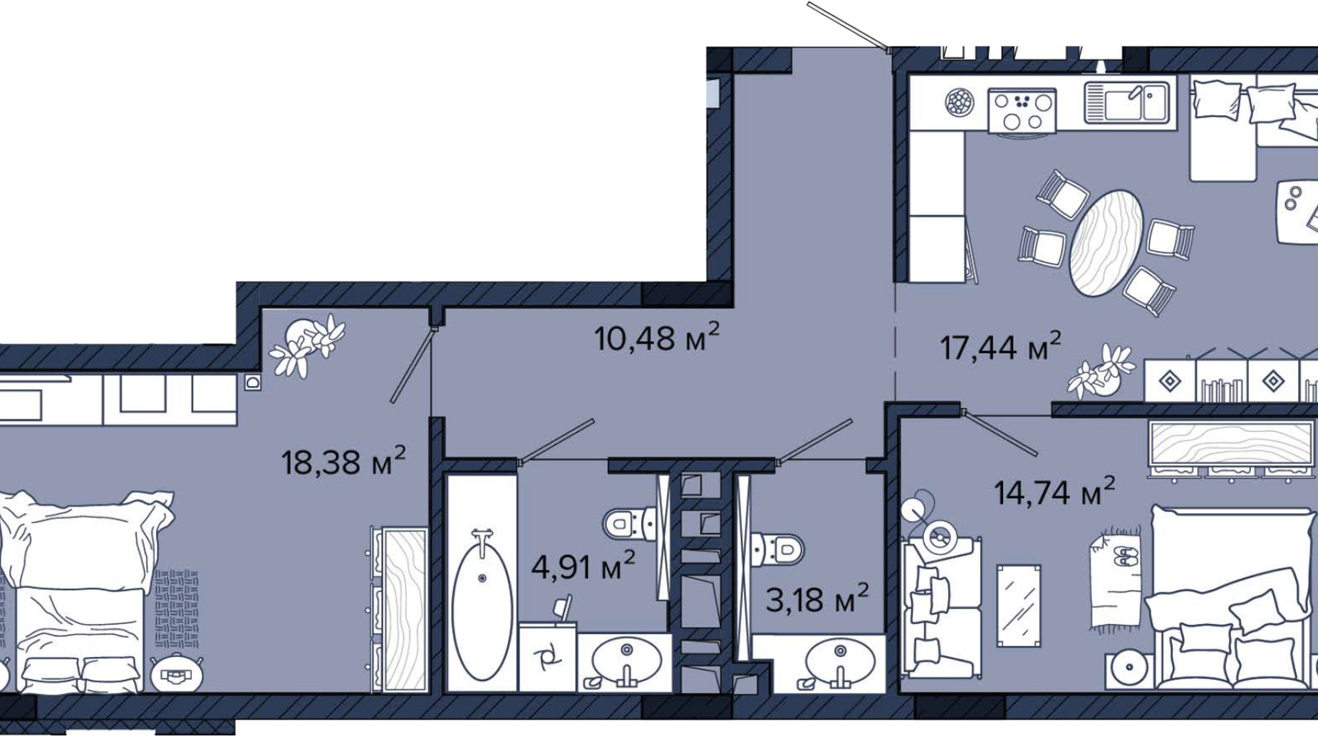 Планировка 2-комнатной квартиры в ЖК Newton 74.27 м², фото 855704