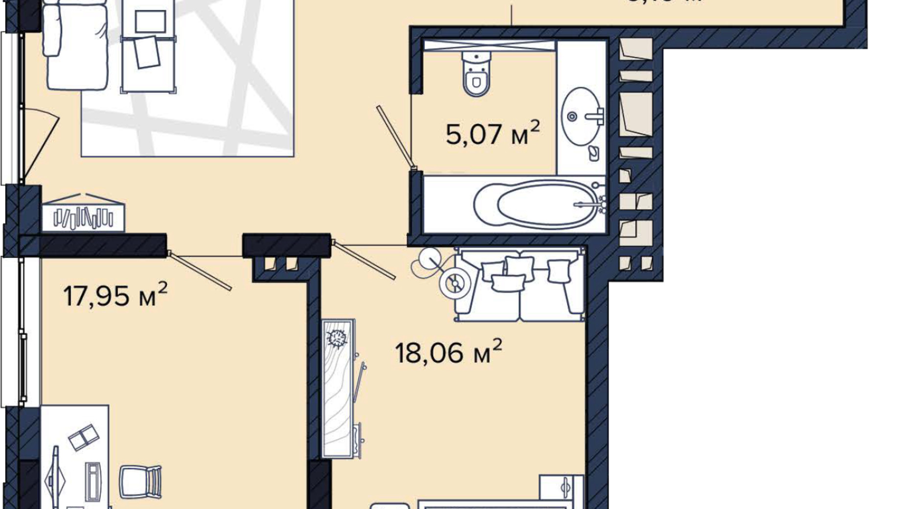 Планировка 2-комнатной квартиры в ЖК Newton 80.65 м², фото 855855