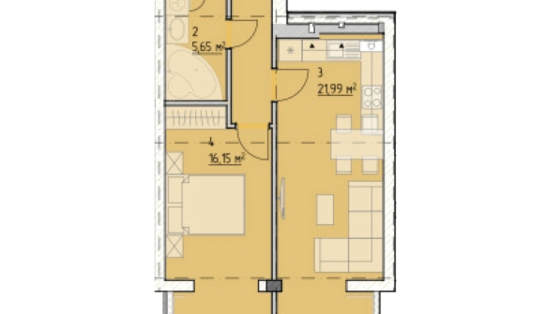 Планировка 1-комнатной квартиры в Клубный дом Light Residence 55 м², фото 858345
