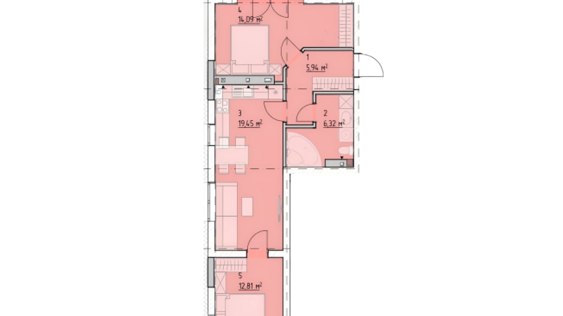 Планування 2-кімнатної квартири в Клубний будинок Light Residence 64 м², фото 858347