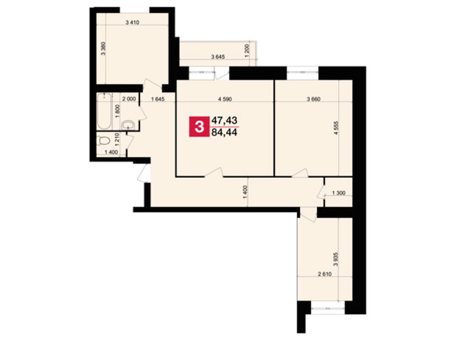 Планировка 3-комнатной квартиры в ЖК Злагода 84.44 м², фото 86570 Планировка 3-комнатной квартиры в ЖК Злагода 84.44 м², фото 86570