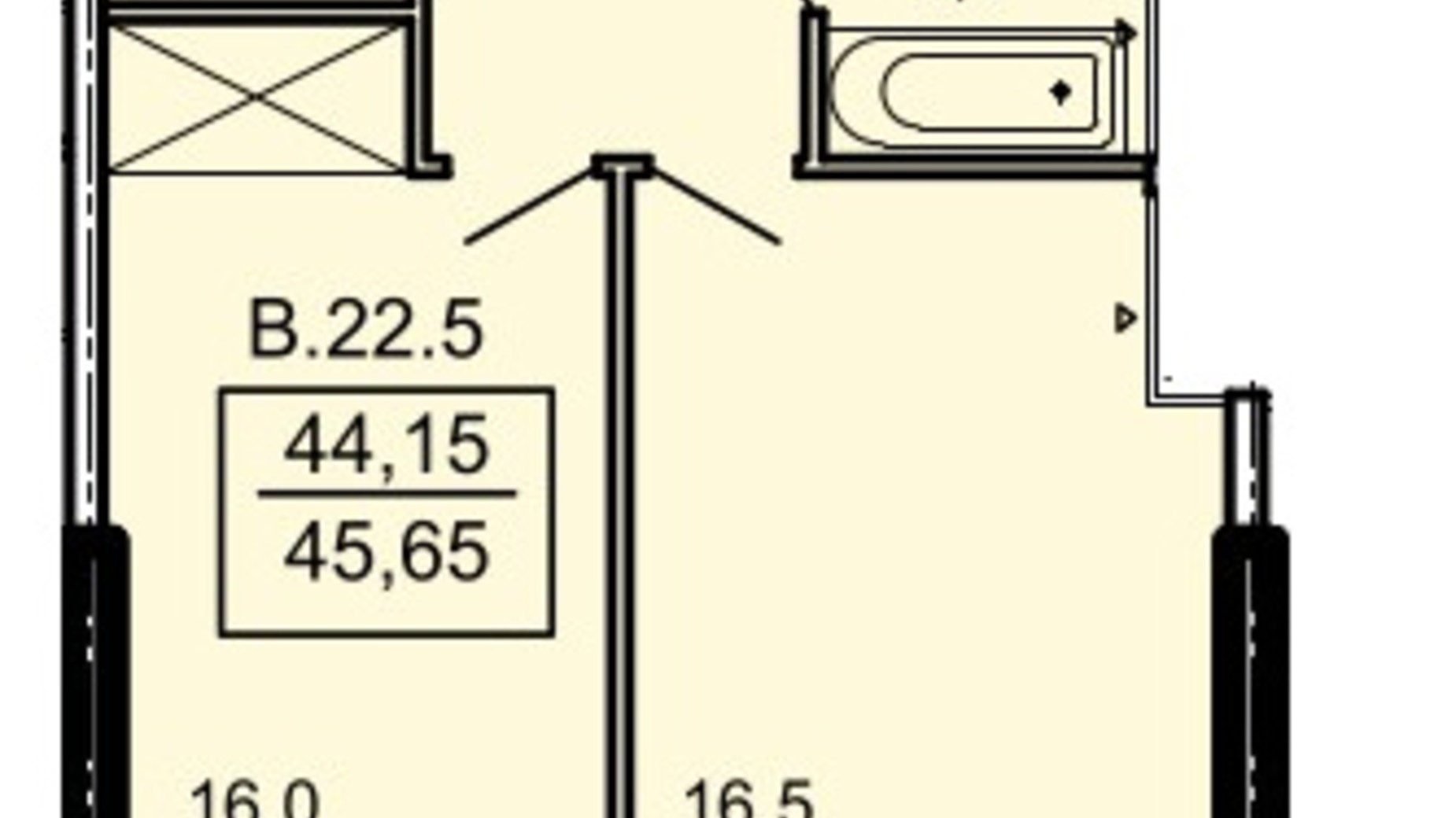 Планування 1-кімнатної квартири в ЖК Акрополь 45.65 м², фото 866887