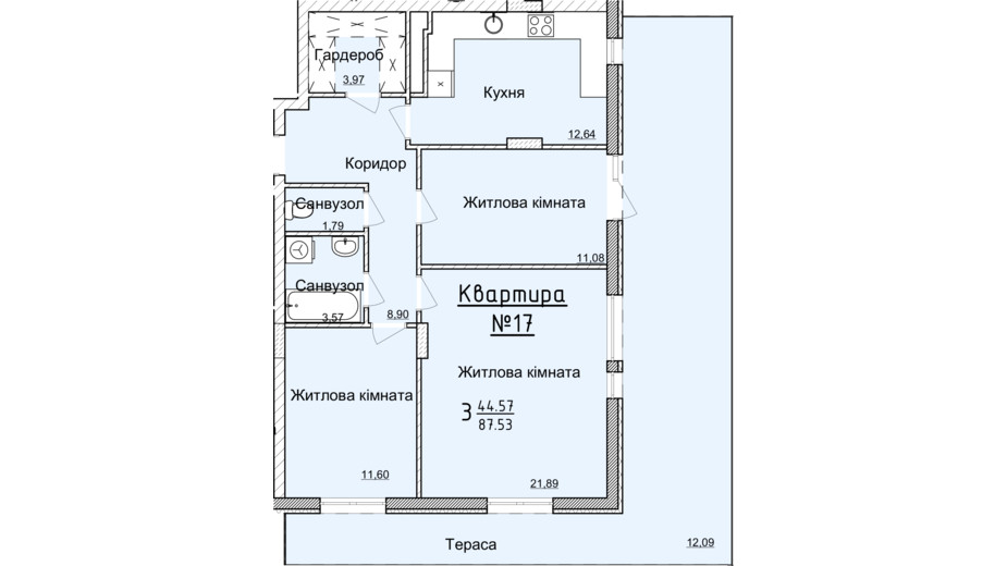 Планування 3-кімнатної квартири в ЖК Globus Elite 85 м², фото 89353