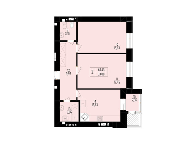 ЖК Дизайн парк: планування 2-кімнатної квартири 65.43 м²