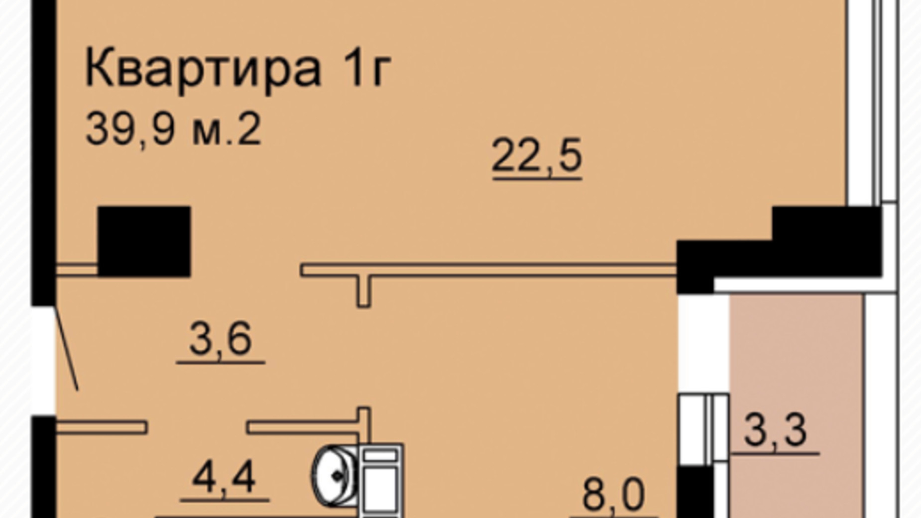 Планування 1-кімнатної квартири в ЖК SkyCity 39.9 м², фото 92581